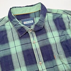 32 Bar Blues Men 3XL XXXL Long Sleeve Button Down Shirt Blue Green Plaid Flannel